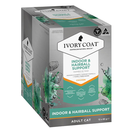Ivory Coat Inspired By Raw Cat Indoor & Hairball 85g (12pk)