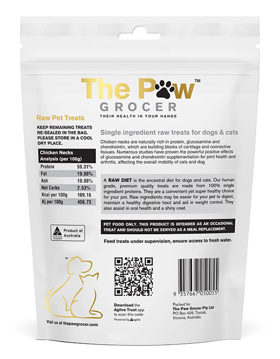 The Paw Grocer Freeze Dried Chicken Neck Treats 90g