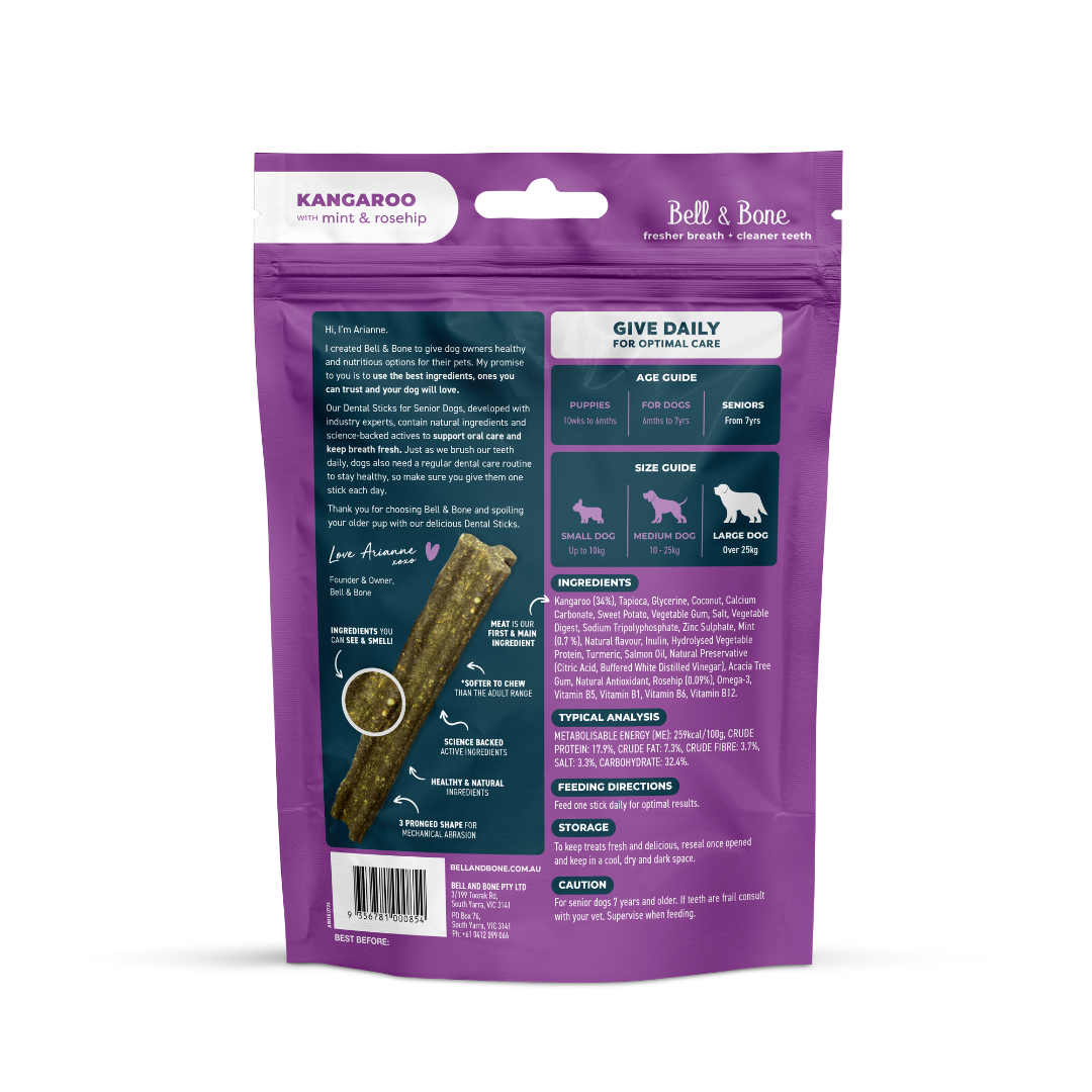 Bell & Bone Dog Dental Sticks Roo, Mint and Rosehip Senior (7pc)