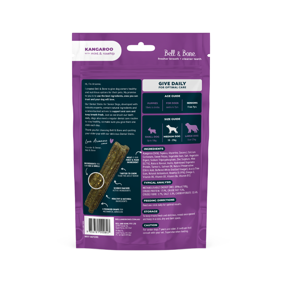 Bell & Bone Dog Dental Sticks Roo, Mint and Rosehip Senior (7pc)