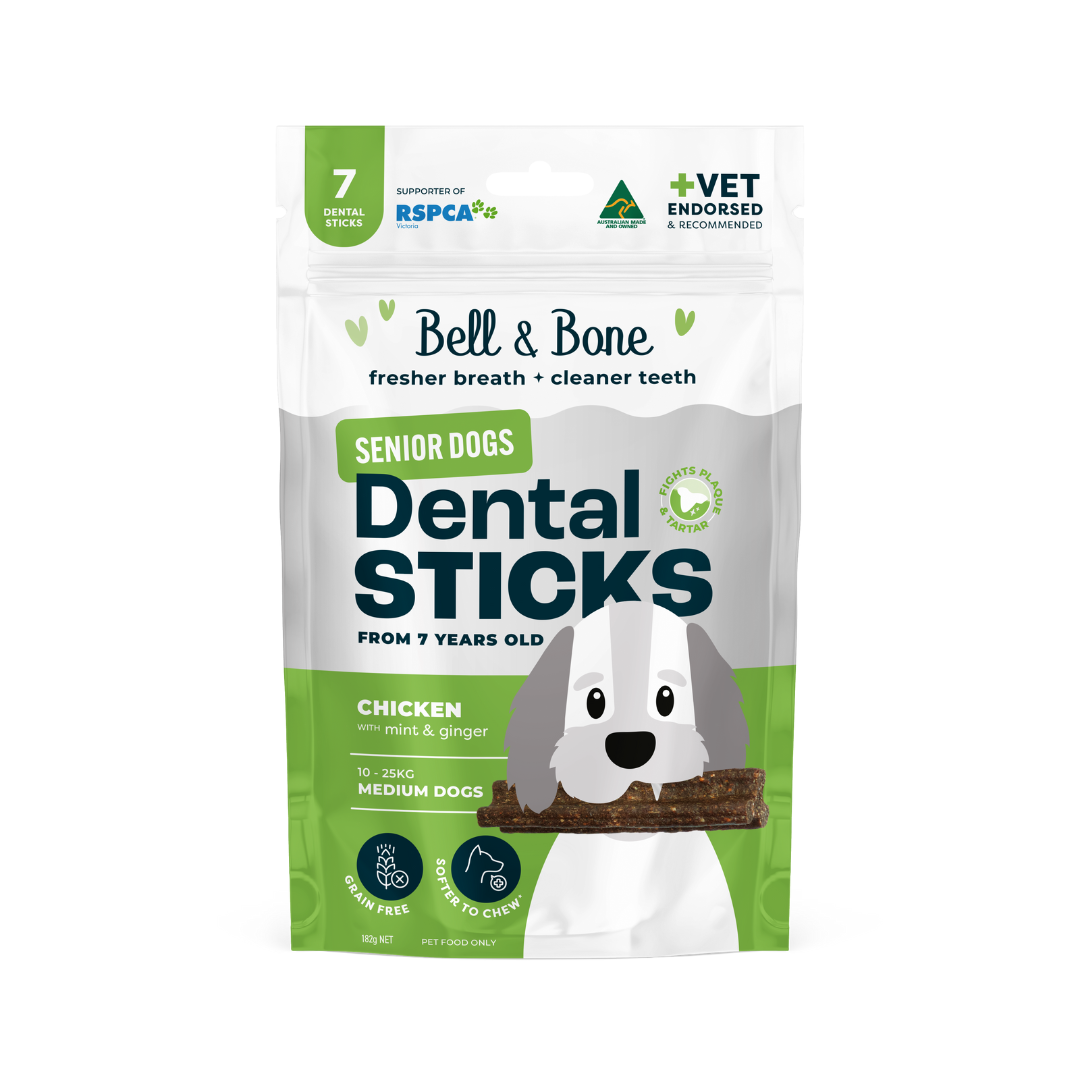 Bell & Bone Dog Dental Sticks Chicken, Mint, Ginger Senior (7pc)
