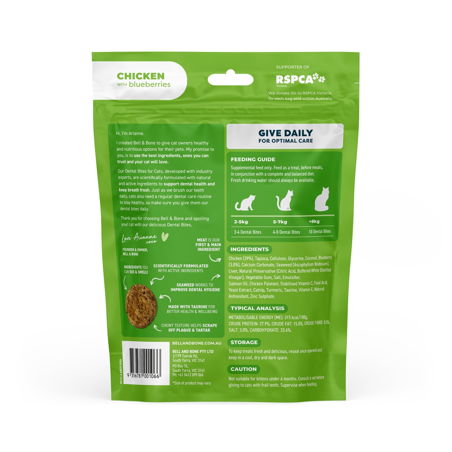 Bell & Bone Cat Dental Bites Chicken Blueberry 80g