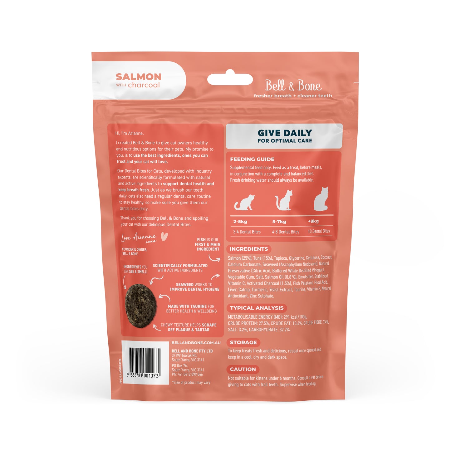 Bell & Bone Cat Dental Bites Salmon Charcoal 80g