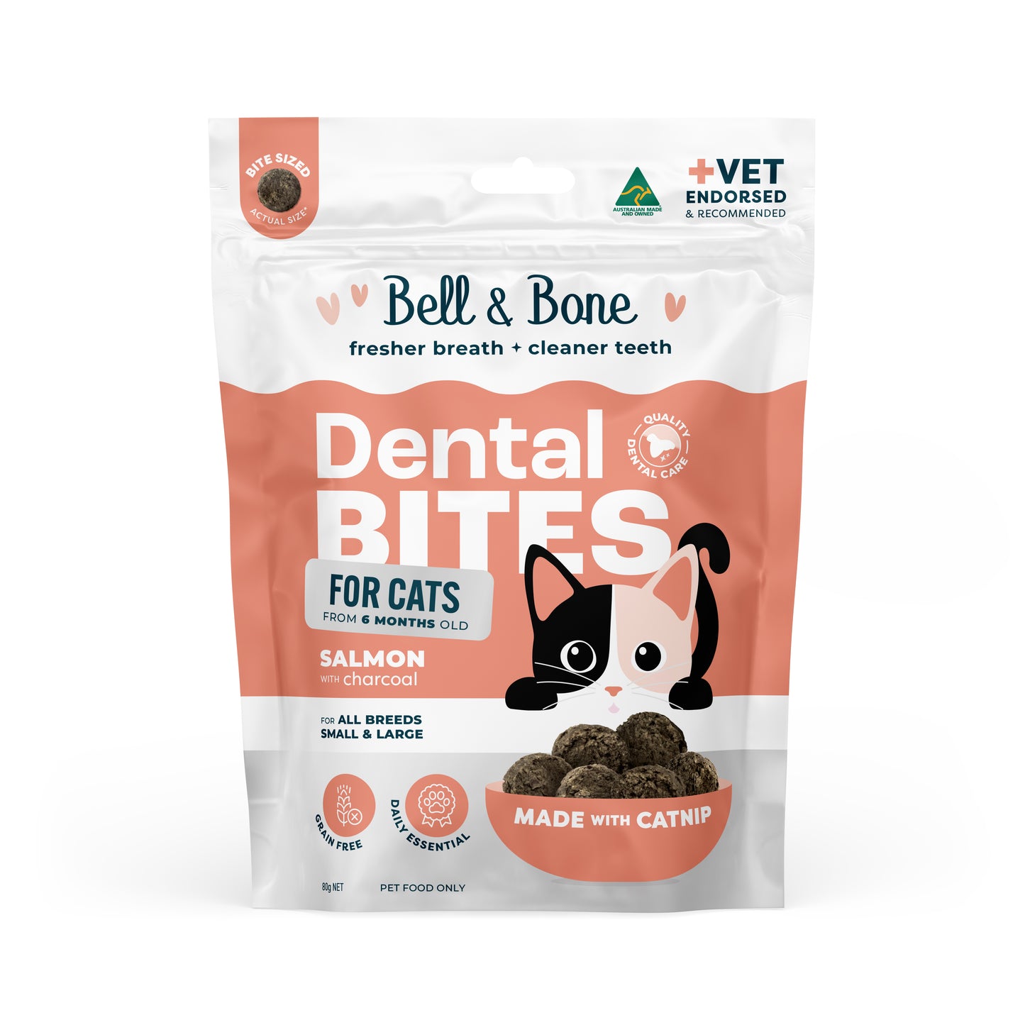 Bell & Bone Cat Dental Bites Salmon Charcoal 80g