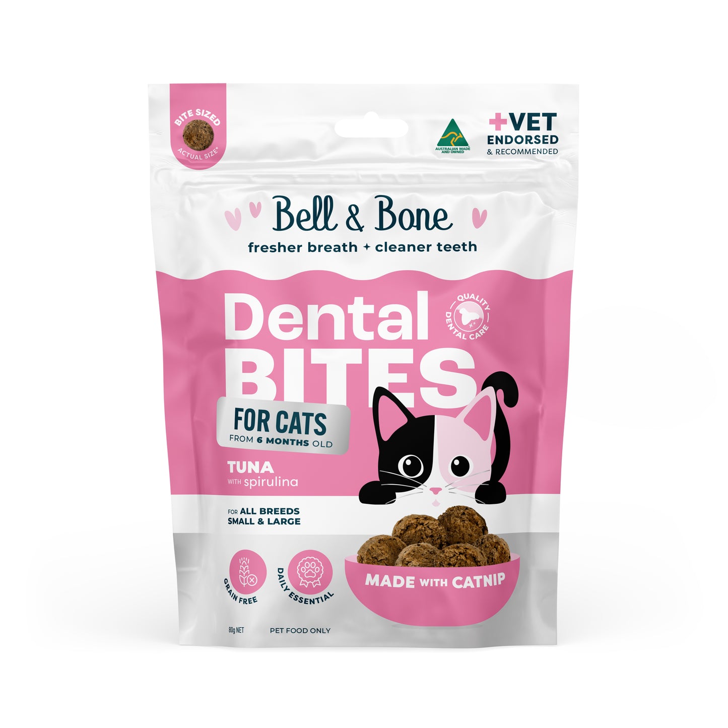 Bell & Bone Cat Dental Bites Tuna Spirulina 80g