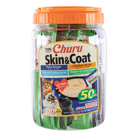 INABA Cat Churu Puree Skin & Coat Varieties 14g (50pc Tub)