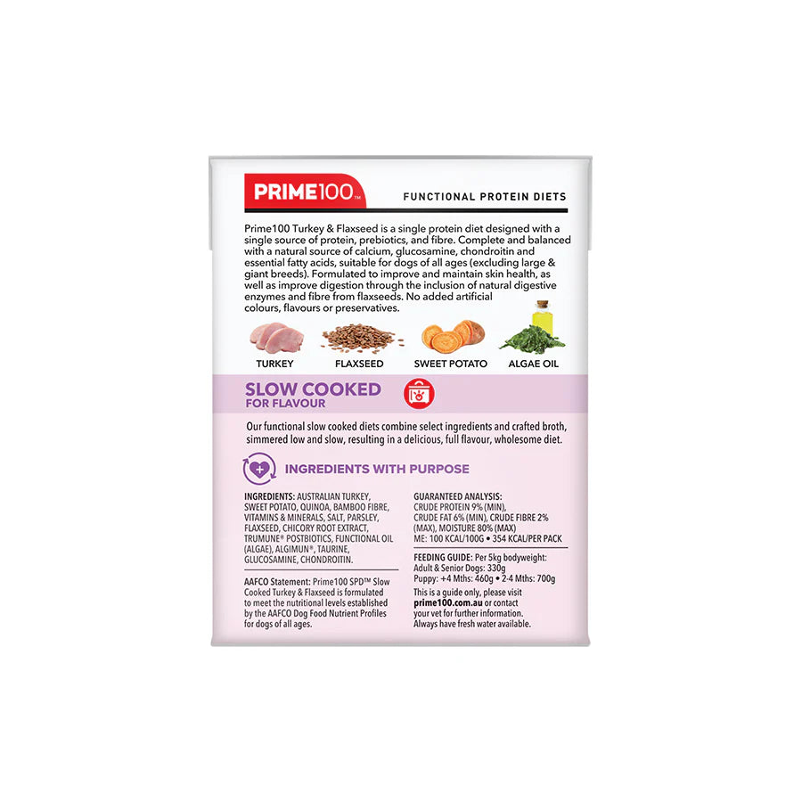 PRIME100 SPD Slow Cooked Turkey & Flaxseed 354g (12pk)