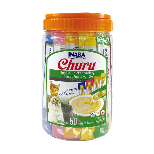 INABA Cat Churu Puree Tuna Chicken Varieties 14g (50pc Tub)