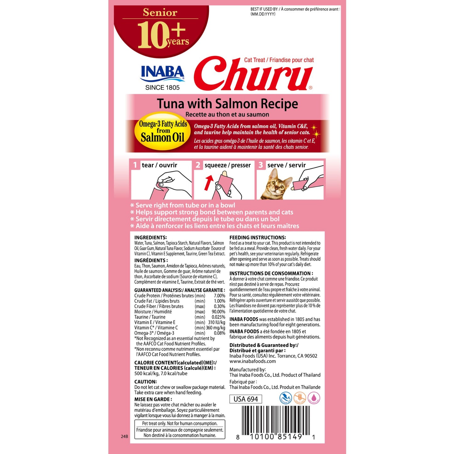 INABA Cat Churu Puree Senior 10+ Tuna & Salmon 56g (6pk)
