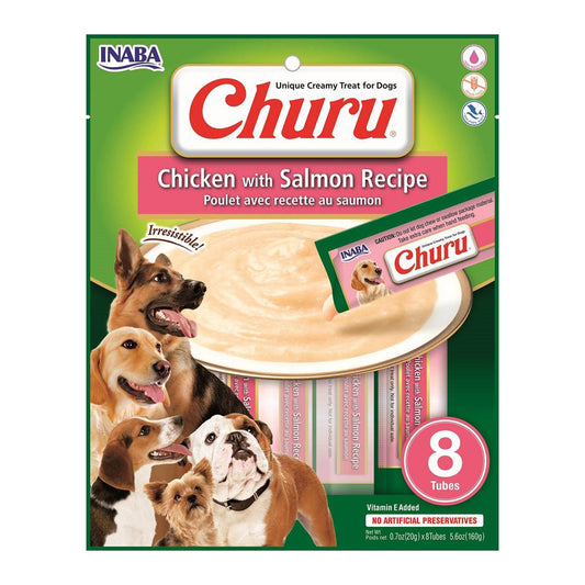 INABA Dog Churu Puree 8P Chicken with Salmon 160g (6pk)