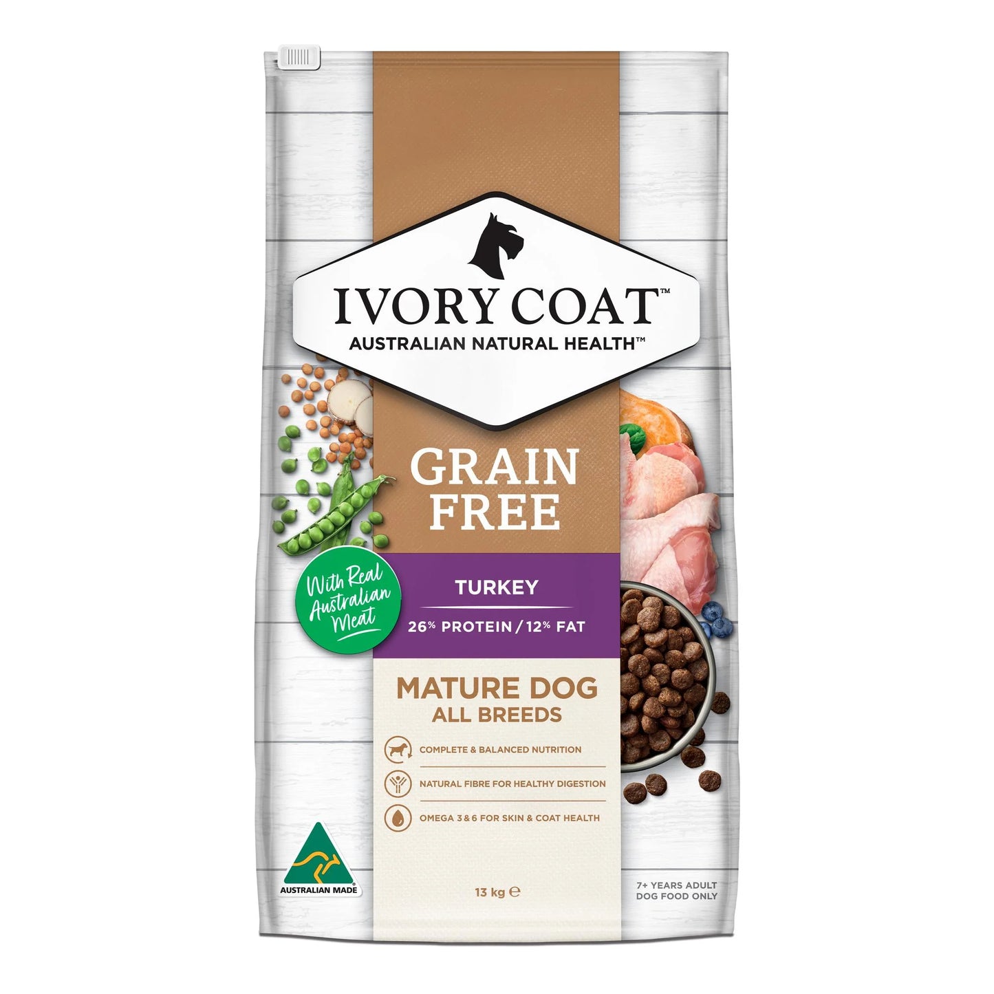 Ivory Coat Dog Mature Grain Free Turkey 13kg