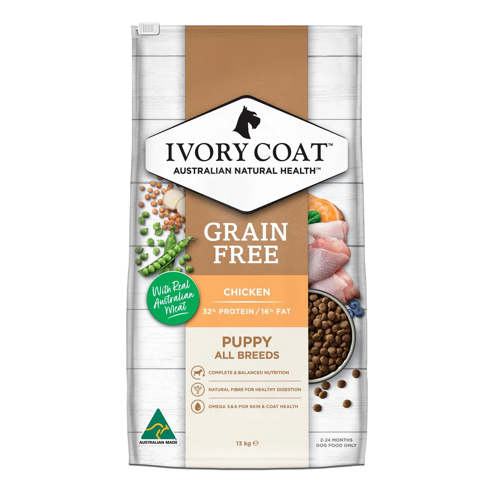 Ivory Coat Chicken natural Australian made grain-free puppy food package 13kg