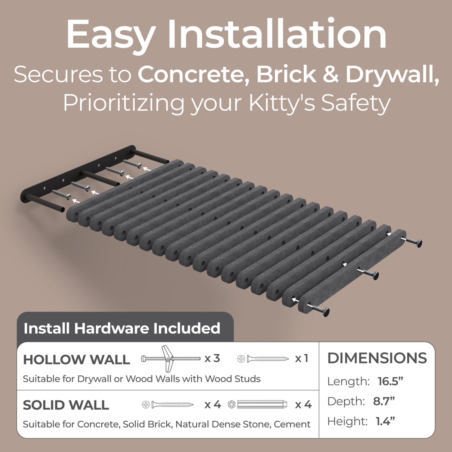 Pryde Pets Wall Meow-nted Cat Climber - Long Shelf