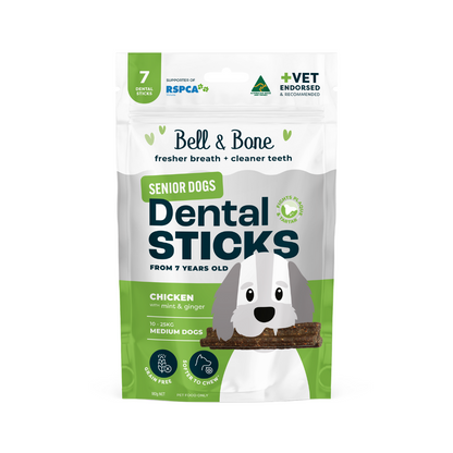 Bell & Bone Dog Dental Sticks Chicken, Mint, Ginger Senior (7pc)