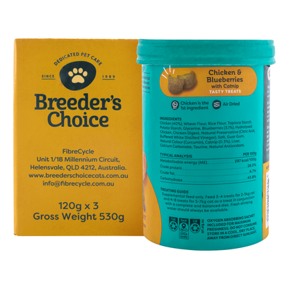 Breeder's Choice Tasty Treats - Chicken, Blueberries, & Catnip 120g (3pk)