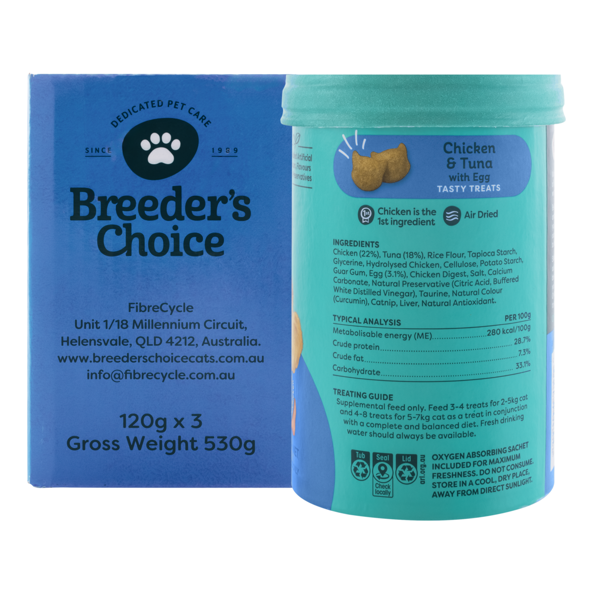 Breeder's Choice Tasty Treats - Chicken, Tuna & Egg 120g (3pk)