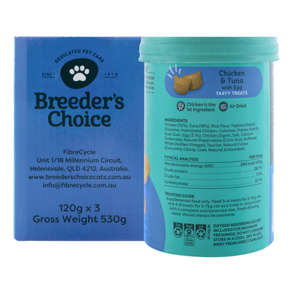 Breeder's Choice Tasty Treats - Chicken, Tuna & Egg 120g (3pk)