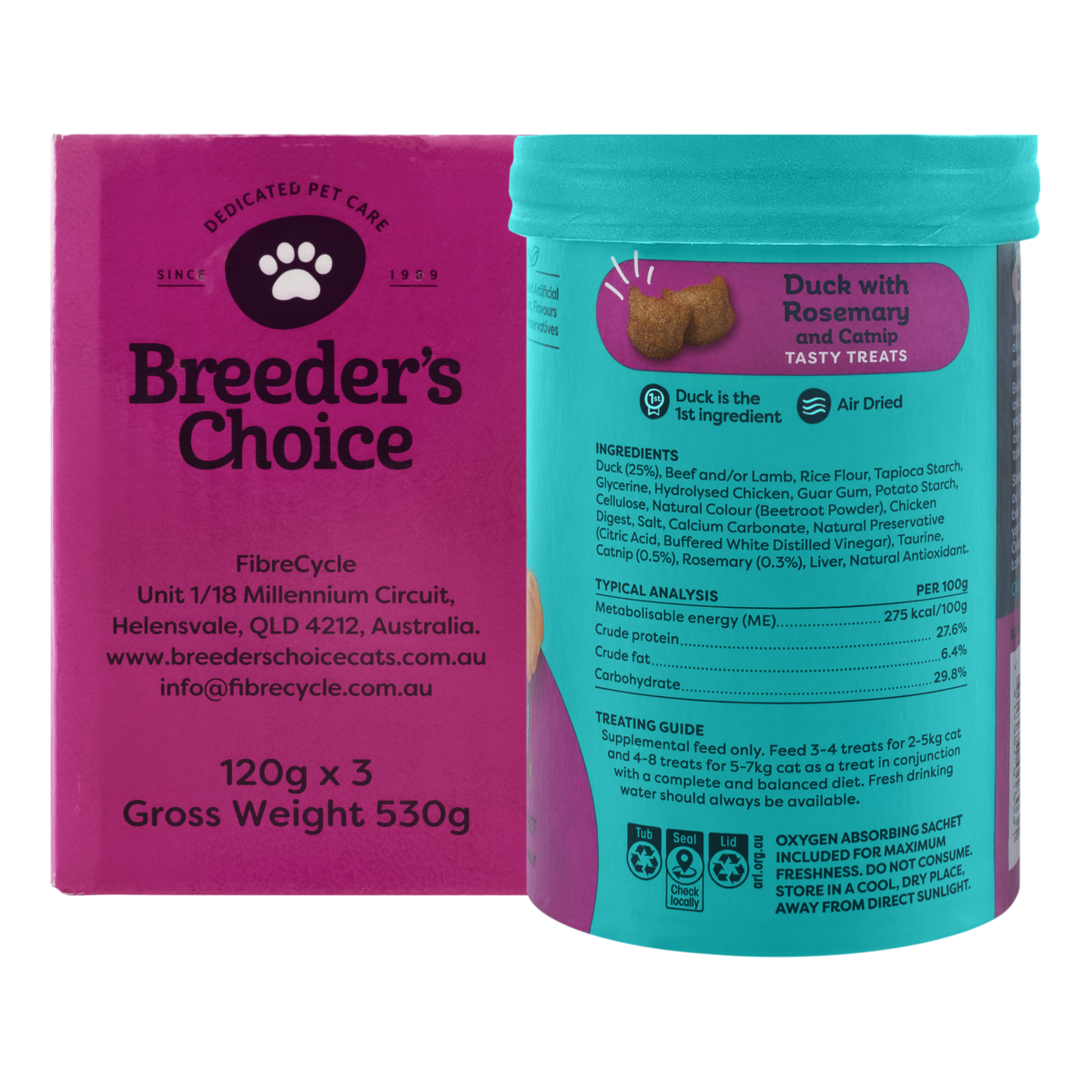 Breeder's Choice Tasty Treats - Duck, Rosemary & Catnip 120g (3pk)