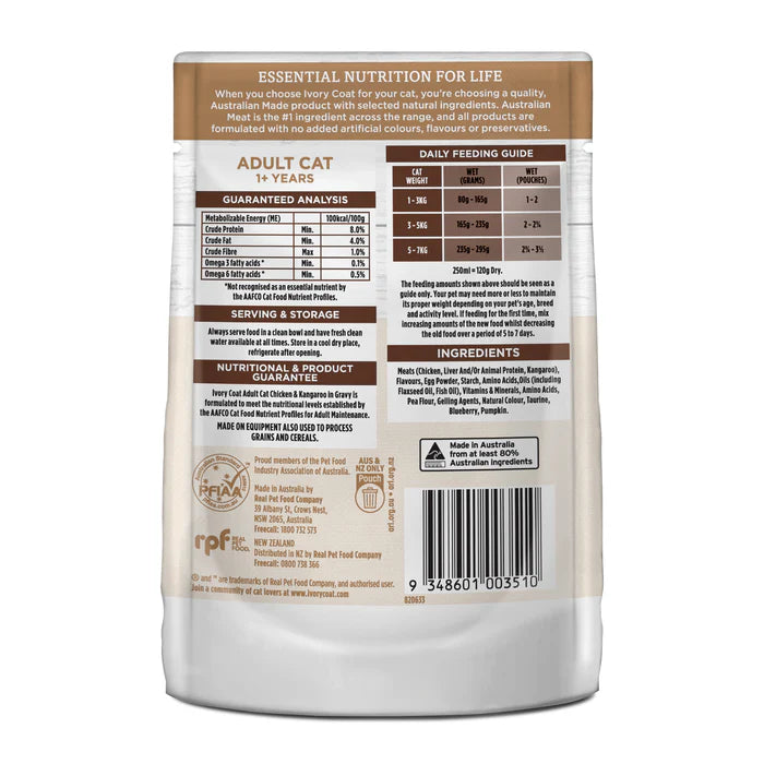 Ivory Coat Cat Adult Chicken & Kangaroo in Gravy 85g (12pk)