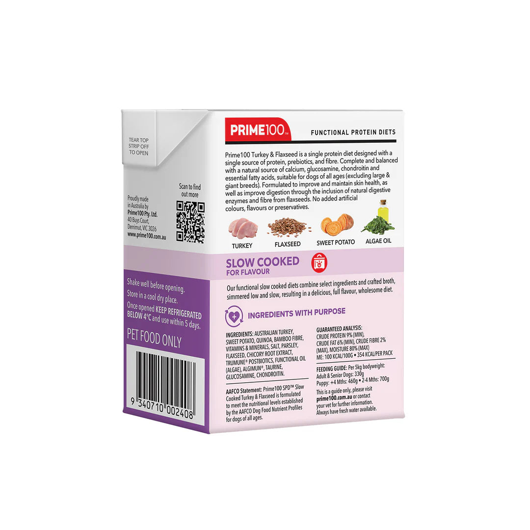 PRIME100 SPD Slow Cooked Turkey & Flaxseed 354g (12pk)